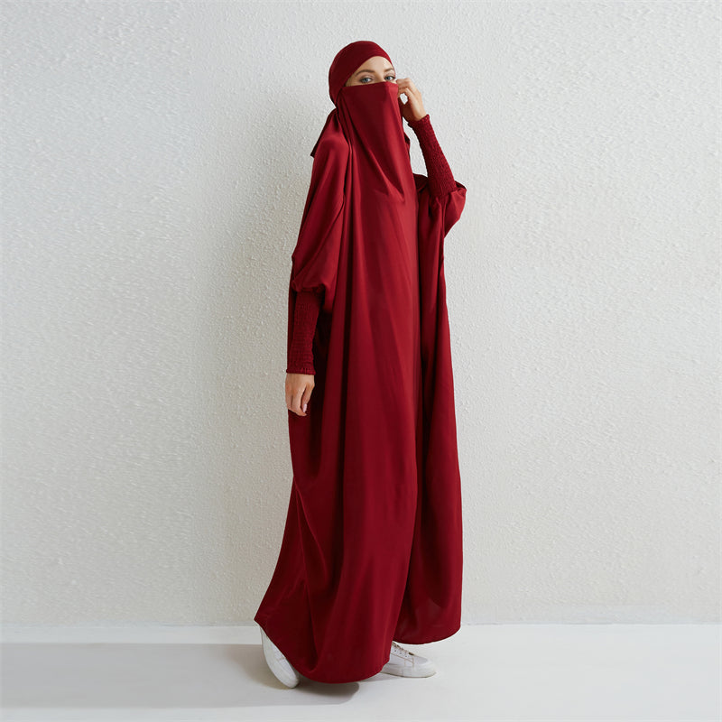 Hooded Abaya - Smocked Sleeve One-Piece Jilbab | Modest Dubai & Turkish Style Robe