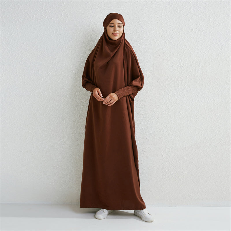 Hooded Abaya - Smocked Sleeve One-Piece Jilbab | Modest Dubai & Turkish Style Robe